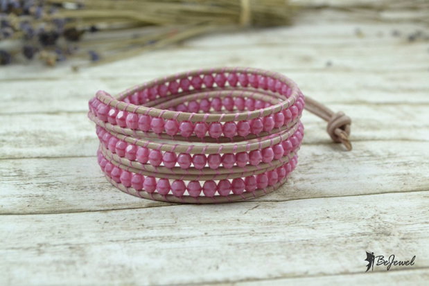 Bratara wrap cu snur de piele si cristale opace Cehia -''Dear Rose''