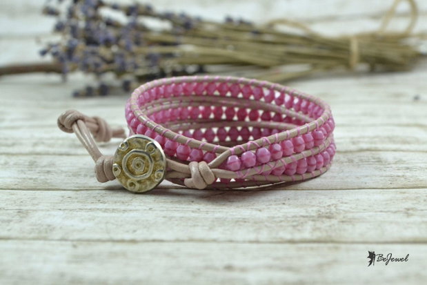 Bratara wrap cu snur de piele si cristale opace Cehia -''Dear Rose''