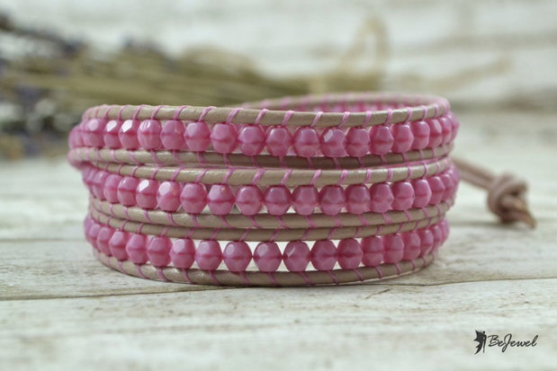 Bratara wrap cu snur de piele si cristale opace Cehia -''Dear Rose''