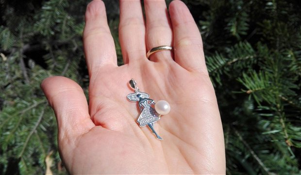 Pandantiv masiv din Argint 925 rodiat, cristale albe si perla de cultura - PA724 - colier mireasa, colier logodna, cadou logodna, cadou romantic Valentine's day, pandantiv perla alba