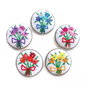 Brosa cu broderie manuala- buchet de flori pe panza taraneasca alba