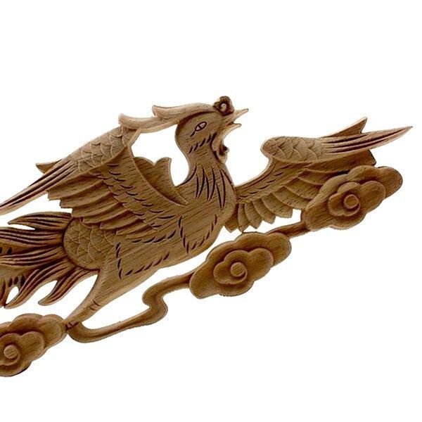 K0945 - SET Blanc, decoratiune / ornament, lemn de cauciuc sculptat, natur, nelacuit nevopsit, pasarea phoenix, dragonul imperial si sfera de foc