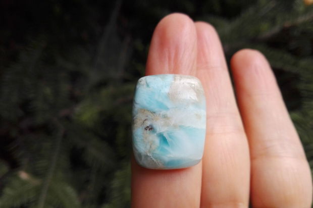 Inel statement din Argint 925 si Larimar - IN725 - Inel albastru dreptunghiular cu piatra mare, inel reglabil din pietre semipretioase, cadou aniversare / Craciun / 8 martie / Dragobete / Valentine's Day sotie / prietena, cristale vindecatoare