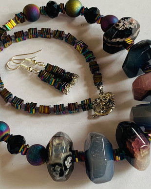 RAINBOW-agate druzy,agate rondele,hematit