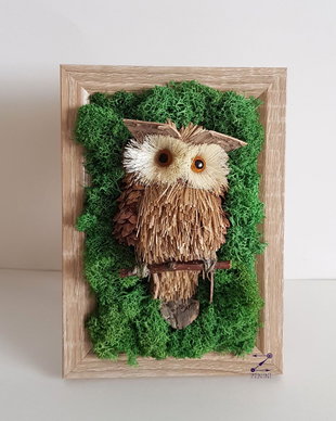 Tablou bufnita, tablou licheni, decoratiune bufnita, decoratiune licheni stabilizati, ornament bufnita