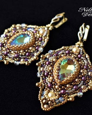 Cercei cristale, perle Swarovski, tortite argint aurit