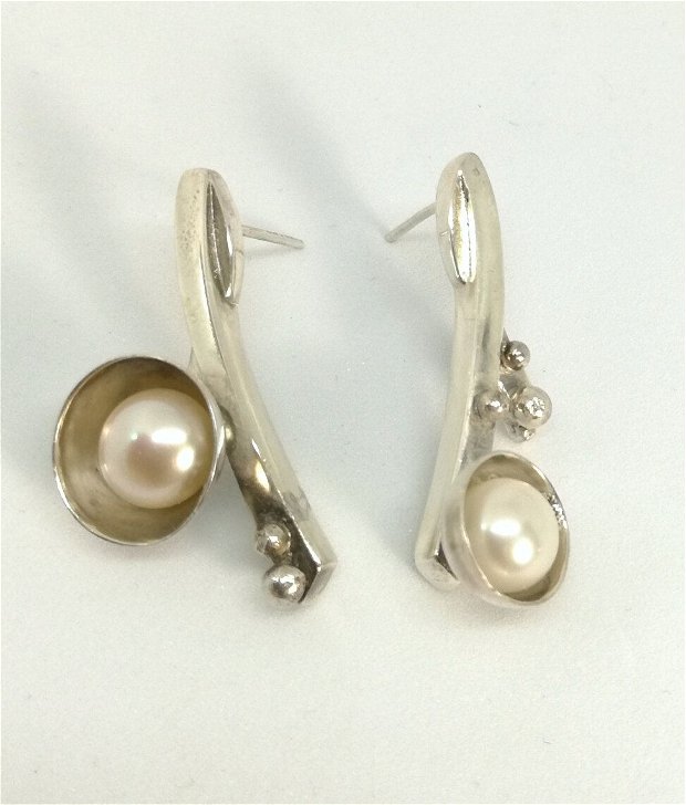 Cercei asimetrici argint 925 si perle