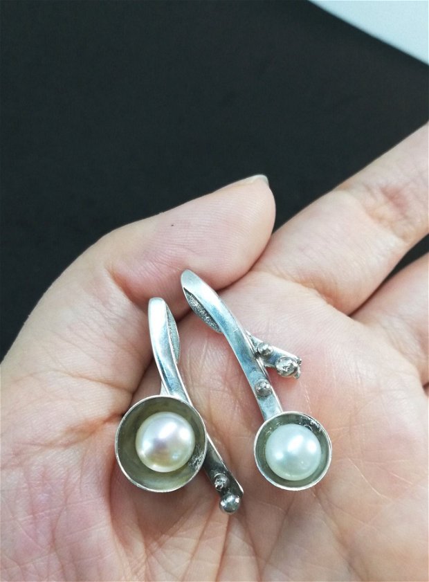 Cercei asimetrici argint 925 si perle