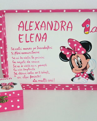 Set Aniversare 1 an cu Minnie Mouse , pictat manual