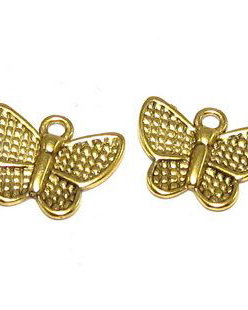 Pandantiv metalic, auriu antichizat, fluture, 13x17.5 mm