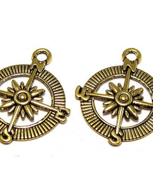 Pandantiv metalic, auriu antichizat, compas, 29x25 mm
