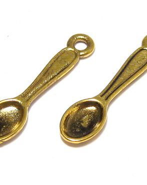 Pandantiv metalic, auriu antichizat, lingura, 24x6 mm
