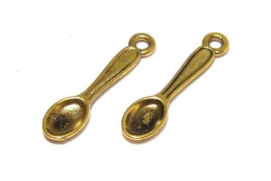Pandantiv metalic, auriu antichizat, lingura, 24x6 mm