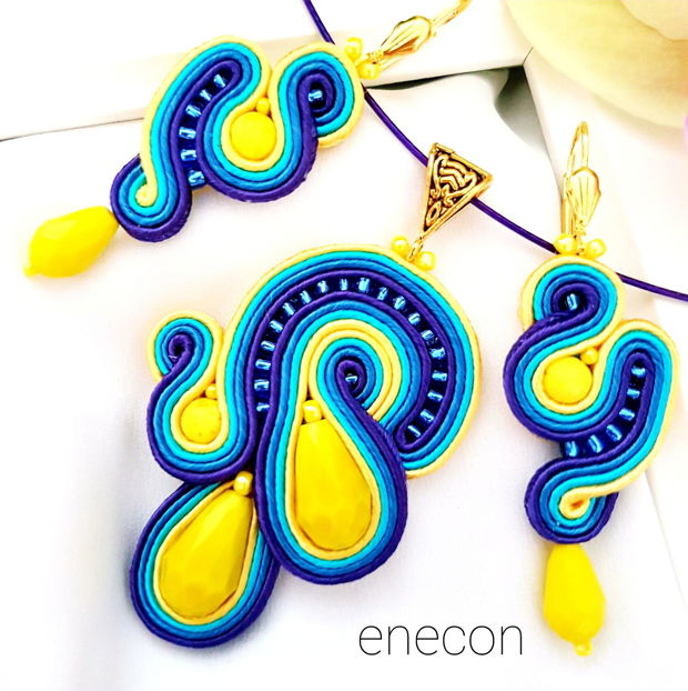 Set soutache galben-albastru-mov cu cristale