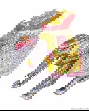 Caseta de bijuterii din metal emailat cu un elefant