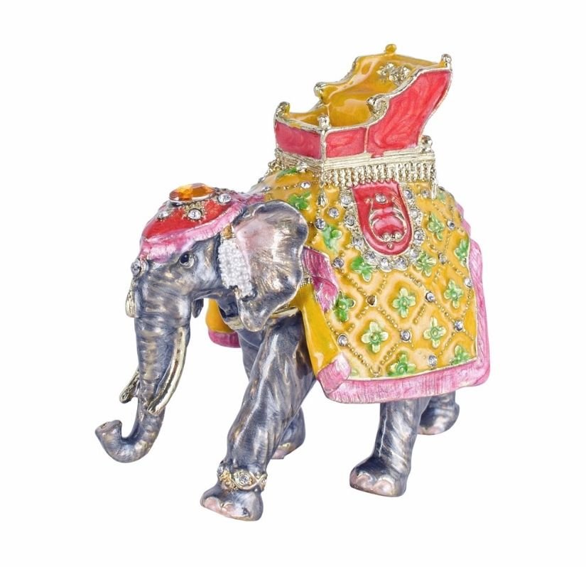 Caseta de bijuterii din metal emailat cu un elefant