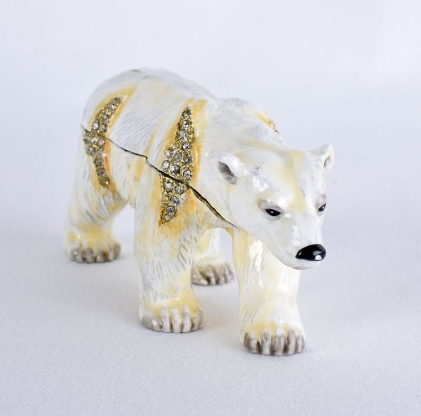 Caseta de bijuterii din metal emailat cu un urs polar