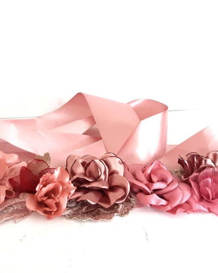 Brau cu flori textile/Cordon roz