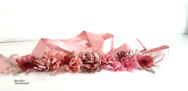 Brau cu flori textile/Cordon roz