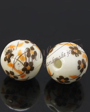 Margele portelan cu flori maro, 12mm