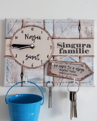 Suport chei si ceas personalizat pentru nasi handmade pictat manual