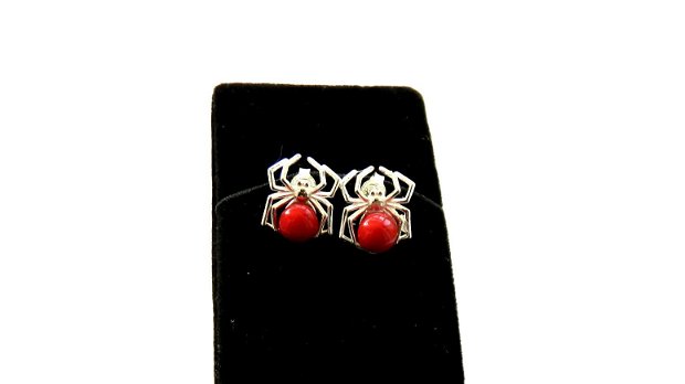 Cercei paianjeni din argint 925 cu caboşoane din perle Swarovski red coral