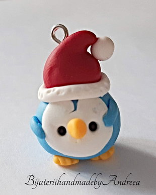 Pinguin mos craciun din lut polimeric