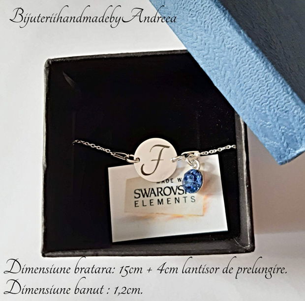 Bratara argint 925 cu banut argint 925 gravat si charm Swarovski