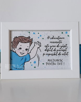 Cadou educatoare baietel pictat manual personalizat cu mesaj