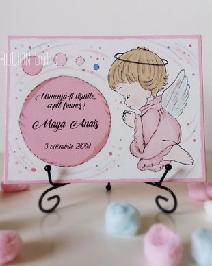 Caiet de amintiri botez fetita pictat manual personalizat cu mesaj si nume