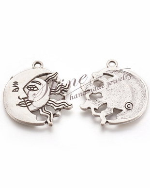 Pandantiv soare si luna, platinum, 29x26x1.5mm