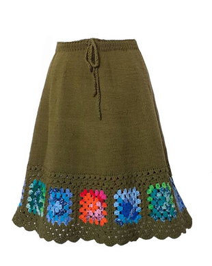 Fusta croșetată tricotata manual etno verde