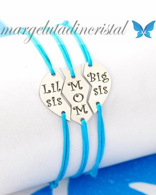Set Personalizat Inima/ Mom/ Big Sis/ Lil Sis / Argint 925