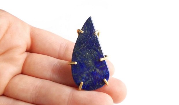 Inel statement din alama bruta  cu Lapis Lazuli natural