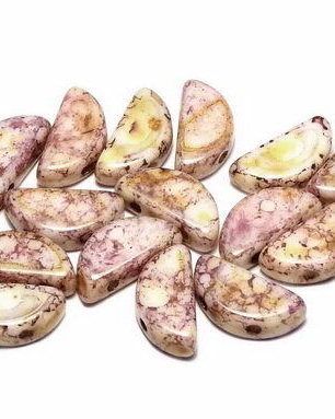 Semi Circle Beads, 5x10 mm, Chalk White Lila Gold Luster - 03000-15695