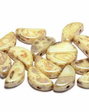 Semi Circle Beads, 5x10 mm, Chalk White Picasso - 03000-43400