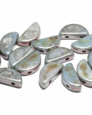 Semi Circle Beads, 5x10 mm, Chalk White Blue Luster - 03000-65431