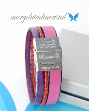 Bratara Personalizata / Snururi Piele / Inchizatoare Inox Inoxidabil
