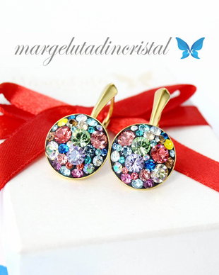 Swarovski - Multicolor Chaton Regal / Argint Placat Cu Aur