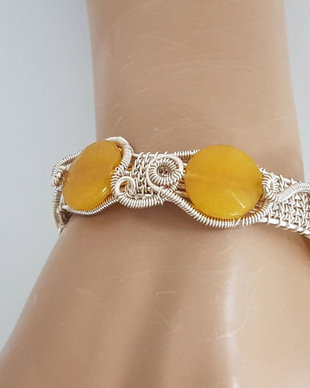 Bratara reglabila , Bratara cu jad, Bratara handmade .Bratara cu jad galben.