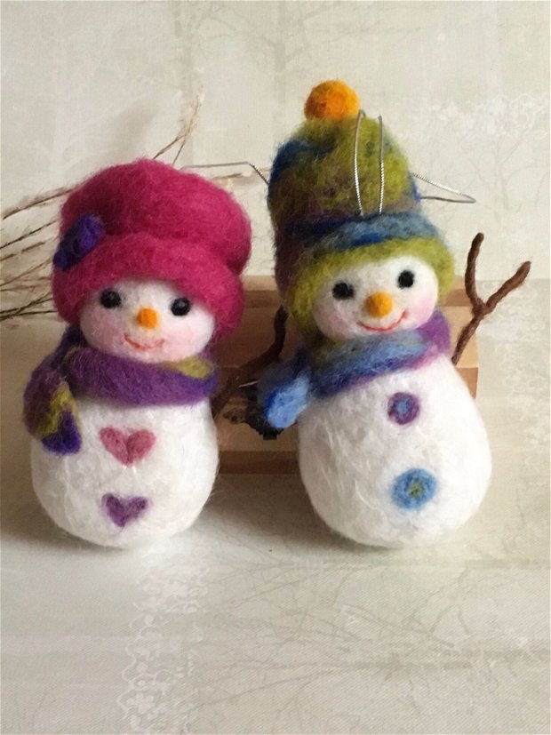 Happy Snowman Family-Set ornamente din lana impaslita