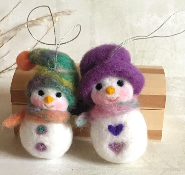 Happy Snowman Family-Set ornamente din lana impaslita
