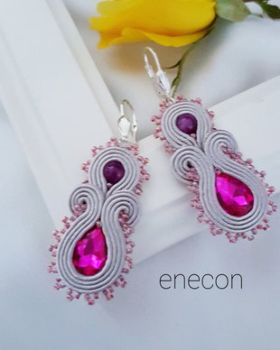Cercei soutache fucsia-argintiu