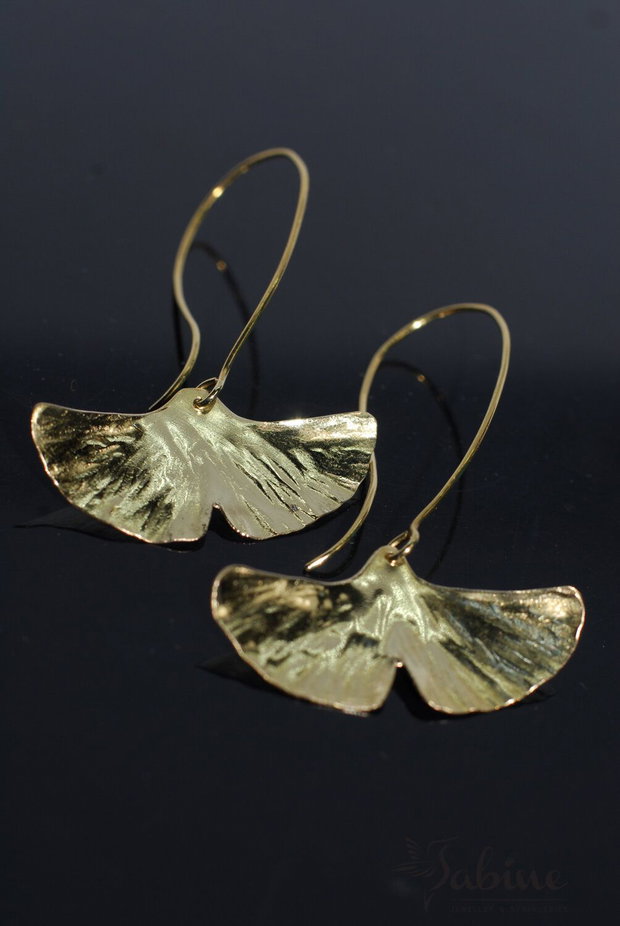 Cercei din alama frunze ginkgo biloba, cercei lungi argint, cercei statement, cercei handmade