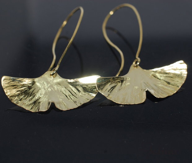 Cercei din alama frunze ginkgo biloba, cercei lungi argint, cercei statement, cercei handmade