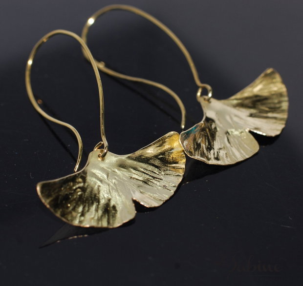 Cercei din alama frunze ginkgo biloba, cercei lungi argint, cercei statement, cercei handmade