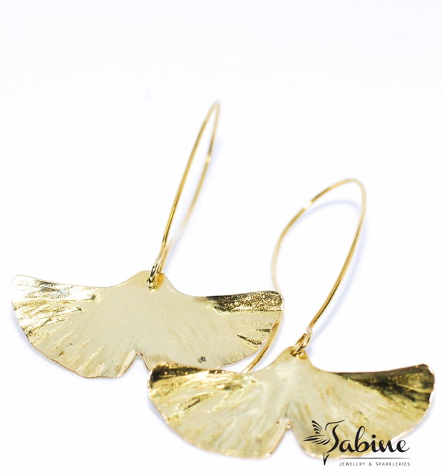 Cercei din alama frunze ginkgo biloba, cercei lungi argint, cercei statement, cercei handmade