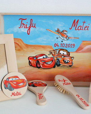 Set Tava Mot pictat manual cu Fulger  McQueen - Cars