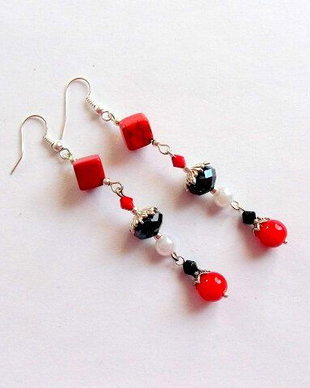 cercei howlite, perle sticla si cristale 35168