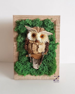 Tablou bufnita, tablou licheni, decoratiune bufnita, decoratiune licheni stabilizati, ornament bufnita